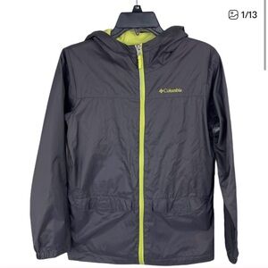 Columbia Junior Boys Gray with Neon Yellow fleece lining windbreaker jacket XL